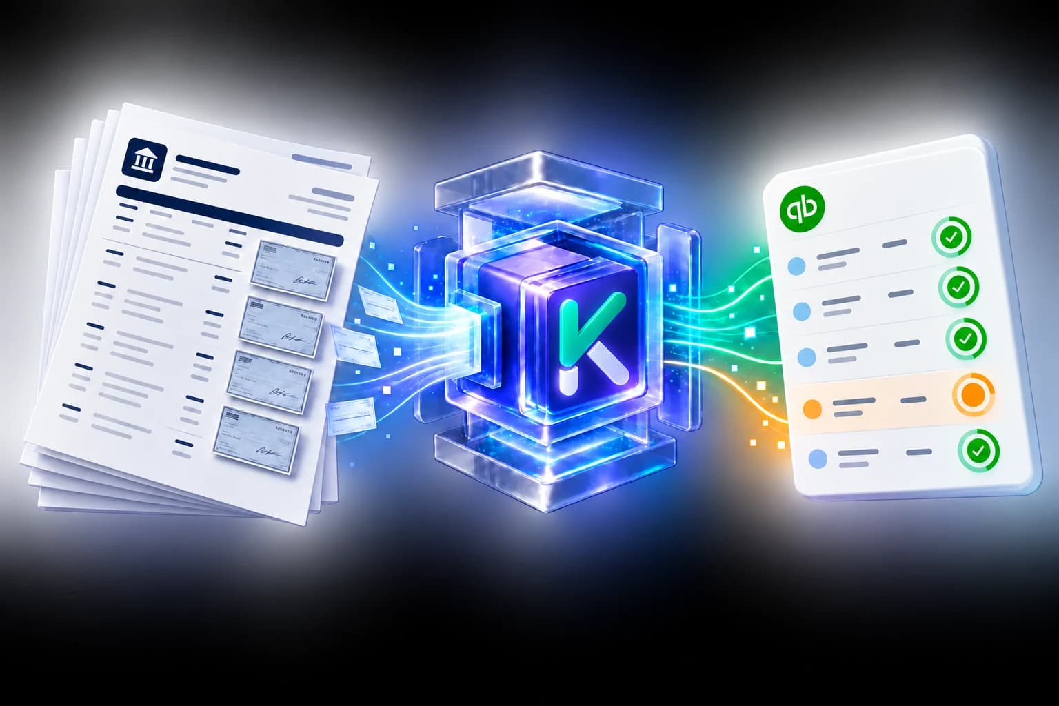 Bank statements transformed into matched QuickBooks records through Kyriq